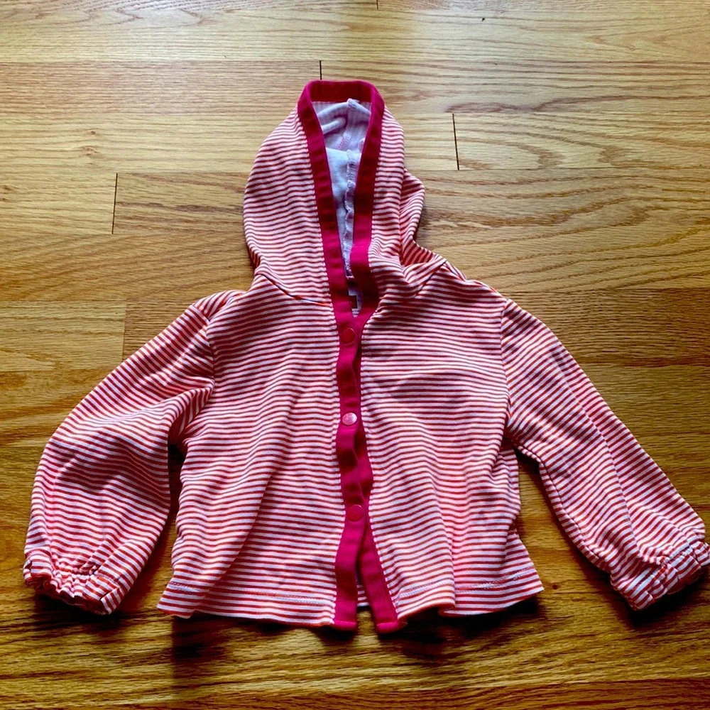Tea Collection Button Front Striped Jacket Pink with Orange Stripes Top Layers